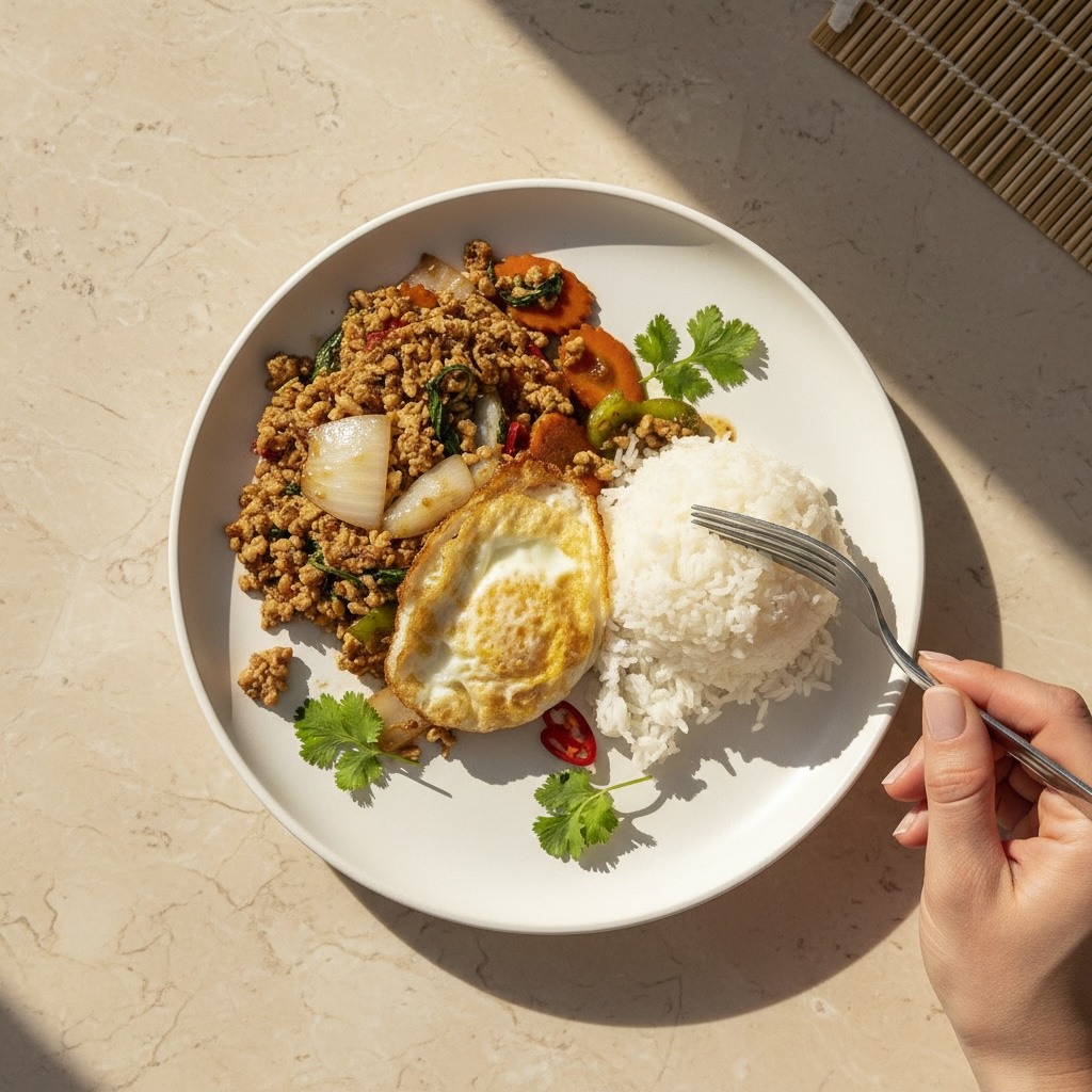 BASIL GROUND CHICKEN+JASMINE RICE+FRIED EGG
