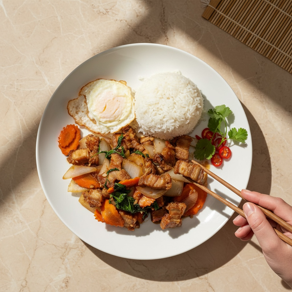BASIL CRISPY PORK + JASMINE RICE + FRIED EGG