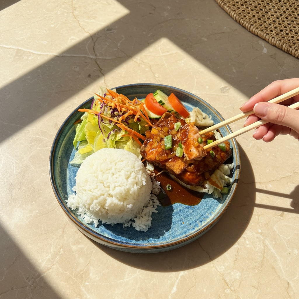CRISPY SALMON + JASMINE RICE + SALAD