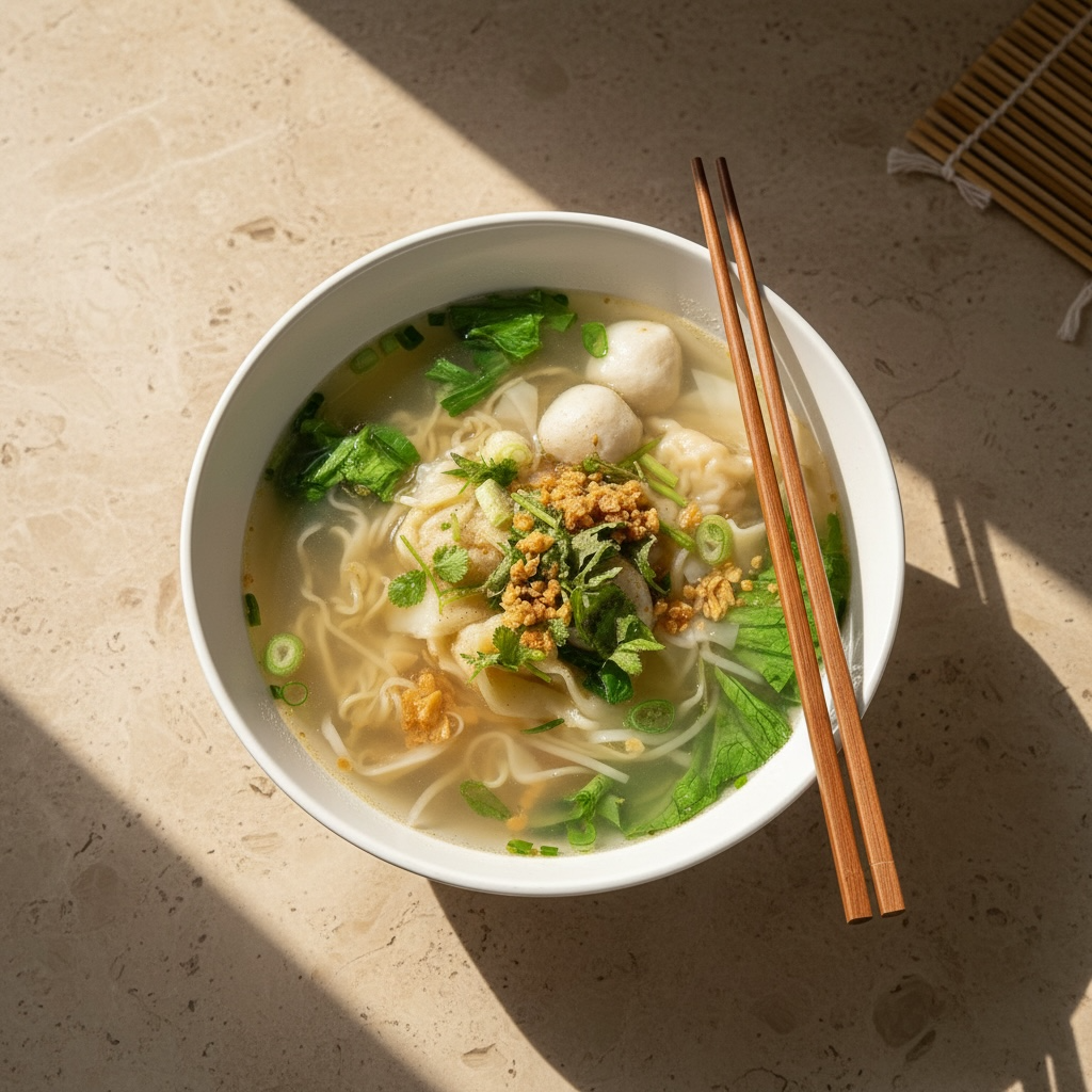SHRIMP WONTON WITH EGG NOODLE SOUP